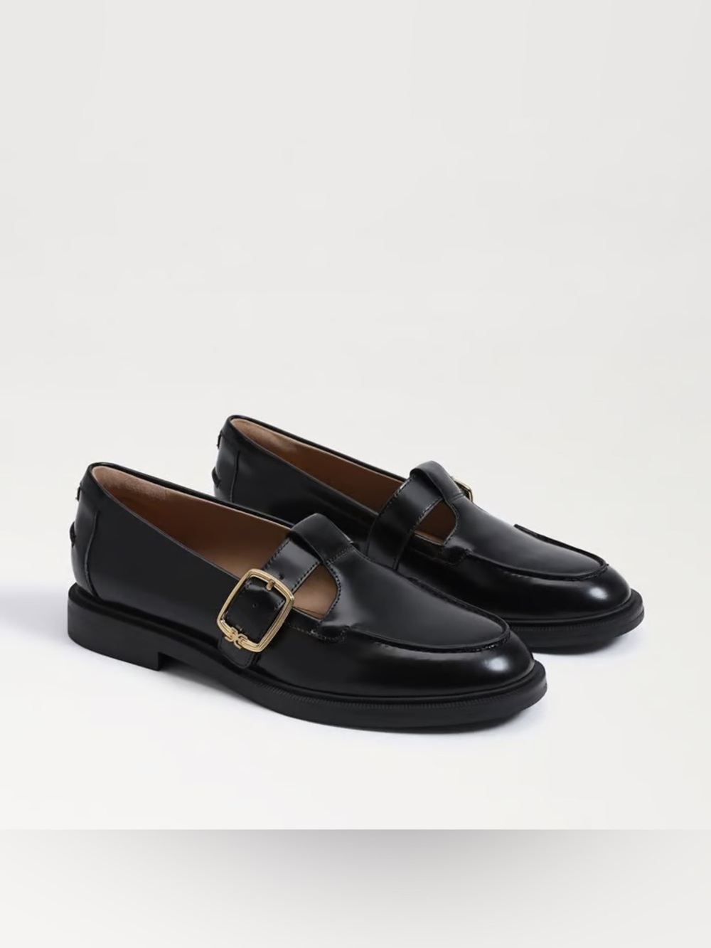 Sam Edelman Black Leather Loafers with Gold Buckle